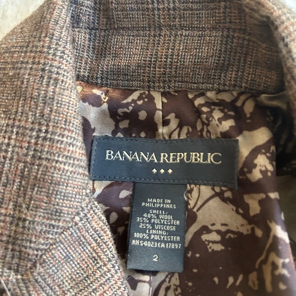 BANANA REPUBLIC FACTORY WOOL BLEND (2007) BROWN PLAID FITTED BLAZER SIZE 2 - Picture 7 of 10